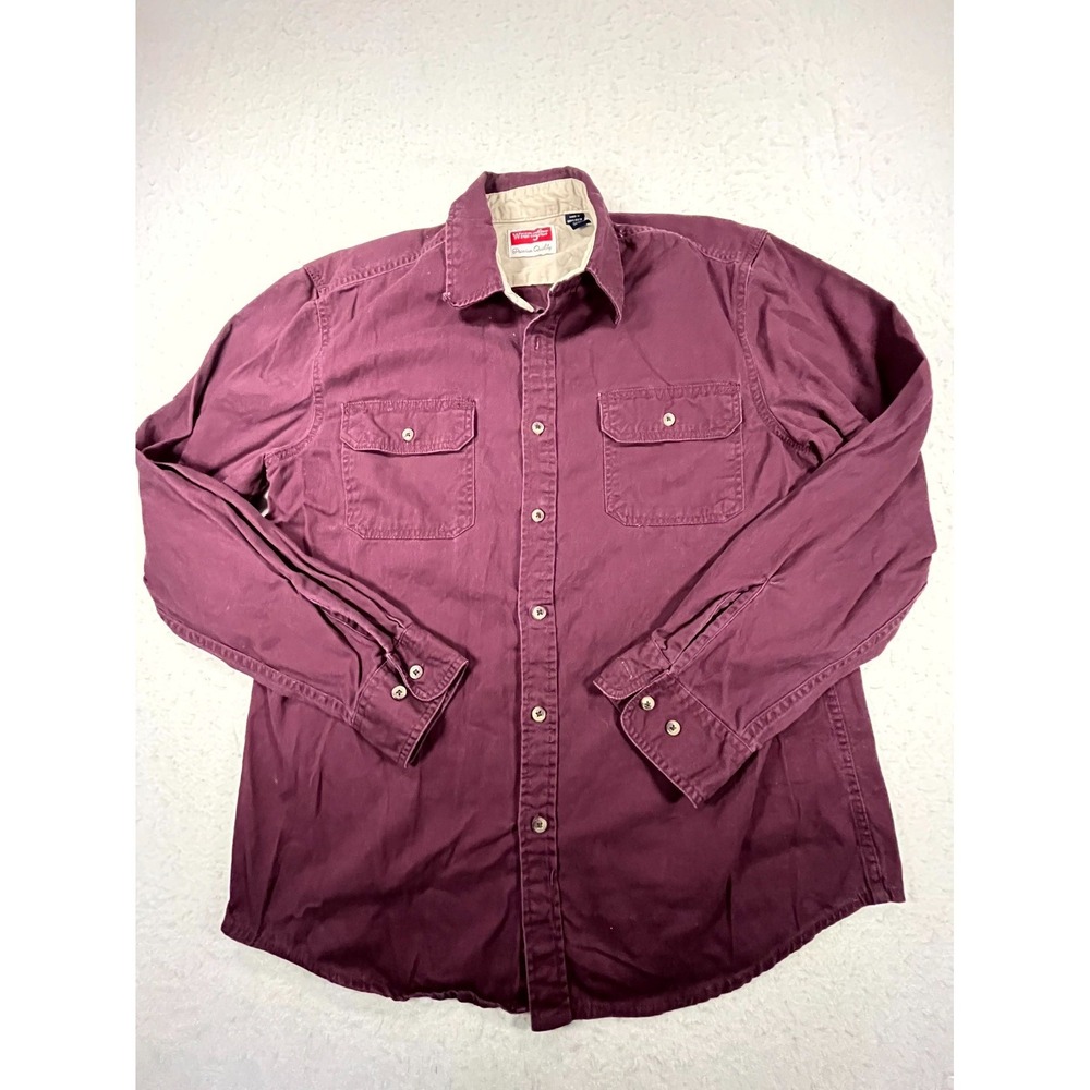 Wrangler Shirt Mens Medium Burgundy Cotton Long Sleeve Work Western Button Up